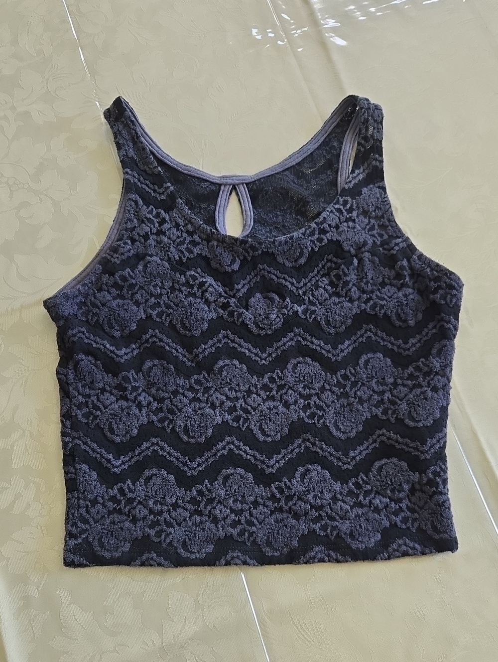 Sleeveless Lace Tank Top - Navy Blue One Of A Kind Hand Dyed Roses Floral Flora